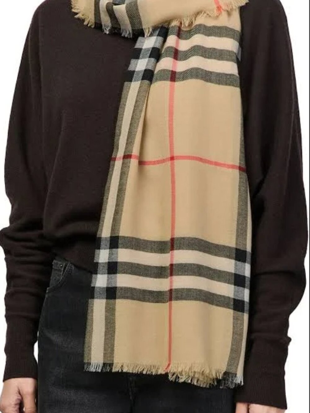 Burberry Check Wool Scarf In One Size